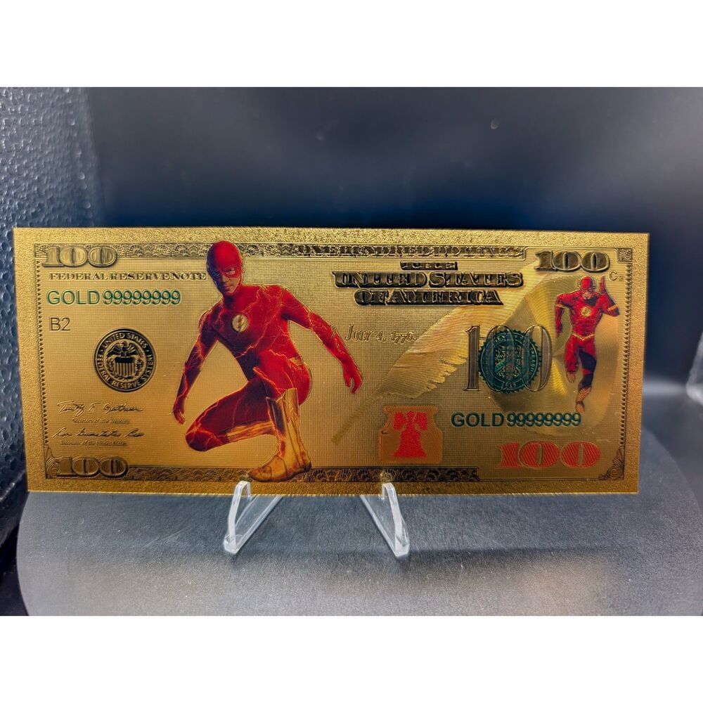 DC Comics Justice League Gold Foil 100 Dollar Banknote Novelty The Flash